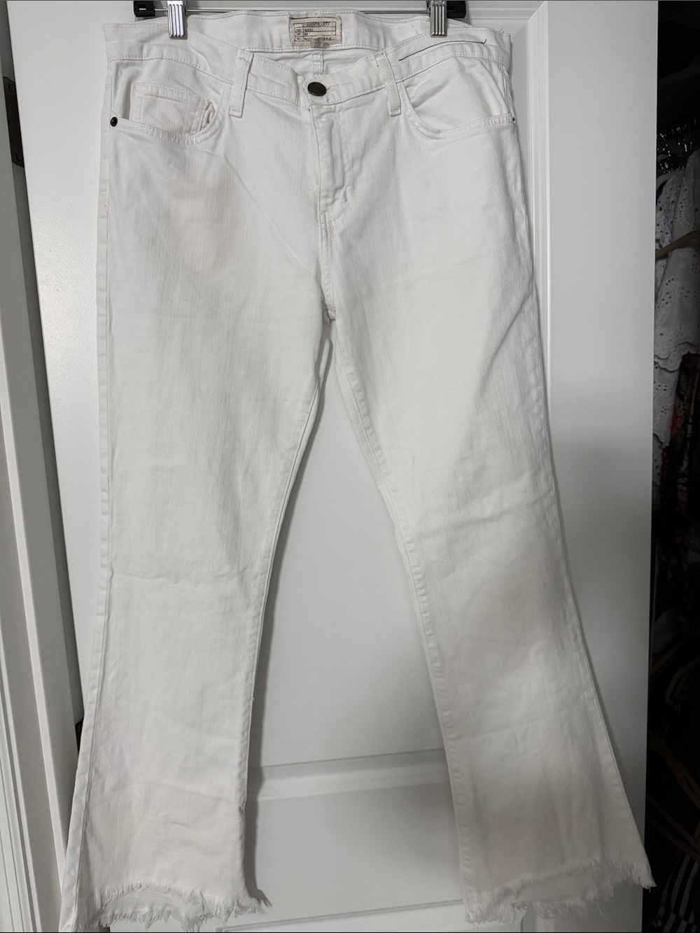 Current/Elliott White Wide Leg Frayed Hem Jeans